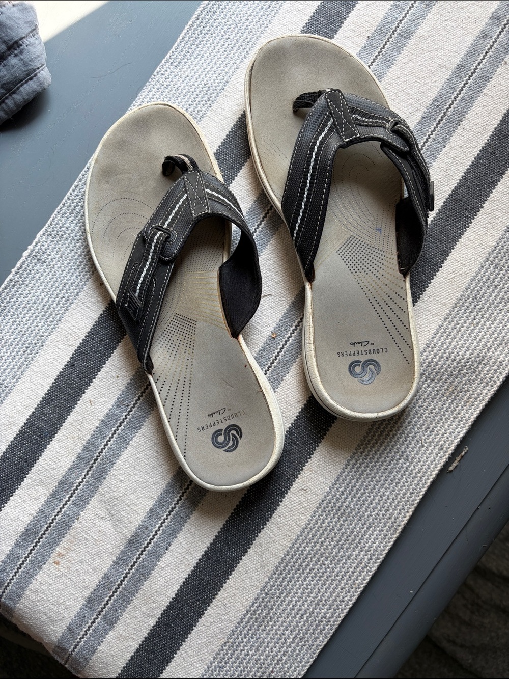 Clarks Black and Cream Women's Flip-Flop Sandals